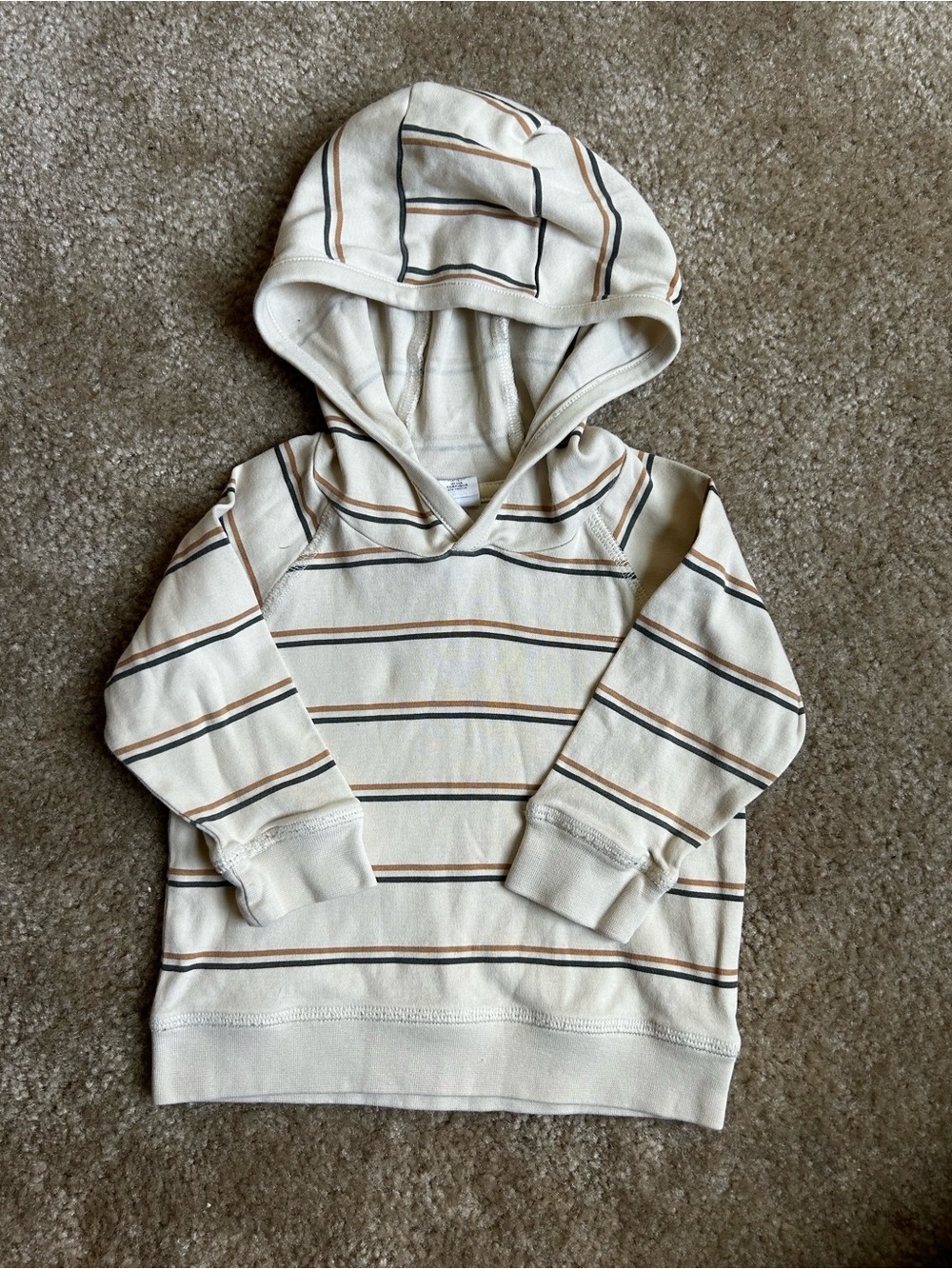 Colored Organics Cream Striped Hooded Pullover with Brown & Black Lines